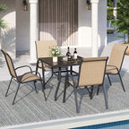 Patio Dining Chairs Set of 4, Outdoor High Stacking Chairs for All Weather, Breathable Seat Fabric and Alloy Steel Frame for Backyard, Porch, Garden (Brown)