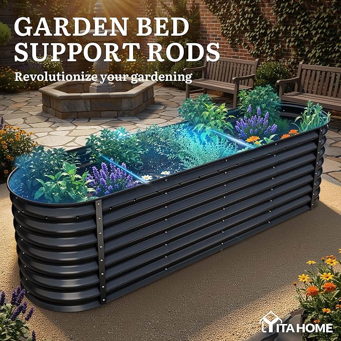YITAHOME 24" Tall 9 in 1 Large Raised Garden Bed Kit, 8x2x2ft Galvanized Metal Planter Box with Gloves and Safety Rubber, Outdoor Above Ground Planters for Plants Vegetables Flowers, Black