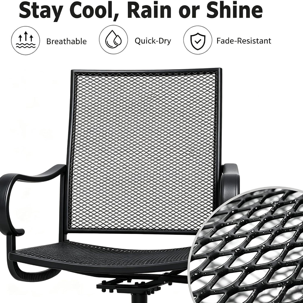 Patio Swivel Chairs Set of 2, Outdoor Swivel Chairs with Metal Mesh Seat, High Back Metal Mesh Patio Chairs with Steel Frame, All-Weather Outdoor Dining Chairs for Deck, Porch and Lawn