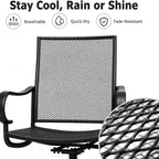 Patio Swivel Chairs Set of 2, Outdoor Swivel Chairs with Metal Mesh Seat, High Back Metal Mesh Patio Chairs with Steel Frame, All-Weather Outdoor Dining Chairs for Deck, Porch and Lawn