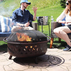 sunnydaze crossweave 36" large outdoor fire pit, wood, front angle view