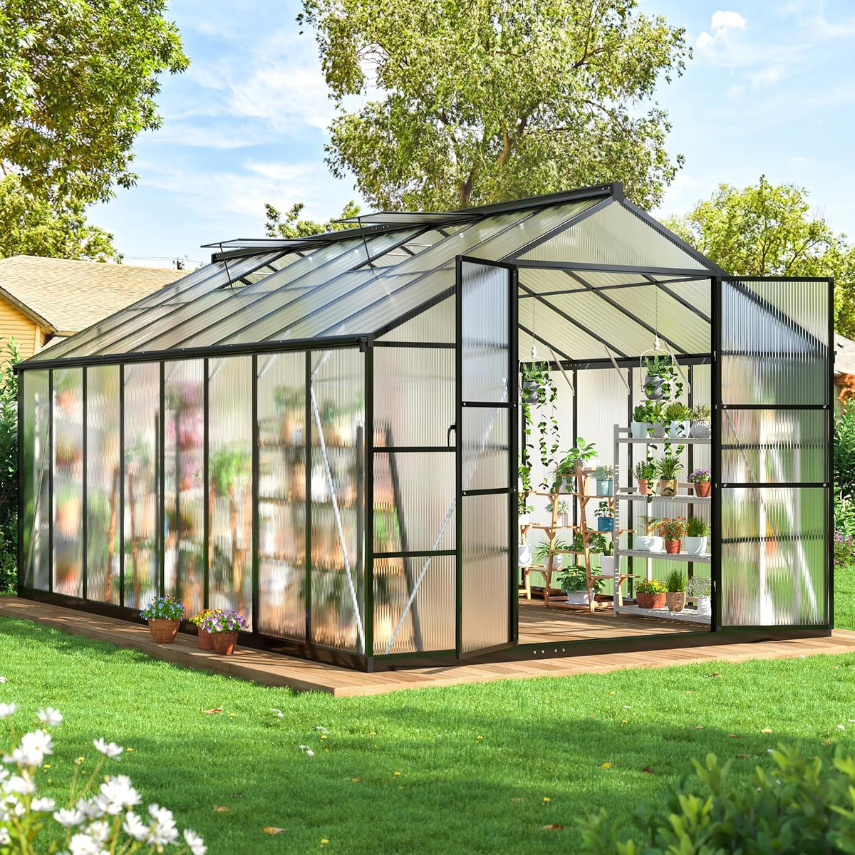 wkm 10x16 ft walk-in polycarbonate greenhouse for outdoors, main product view