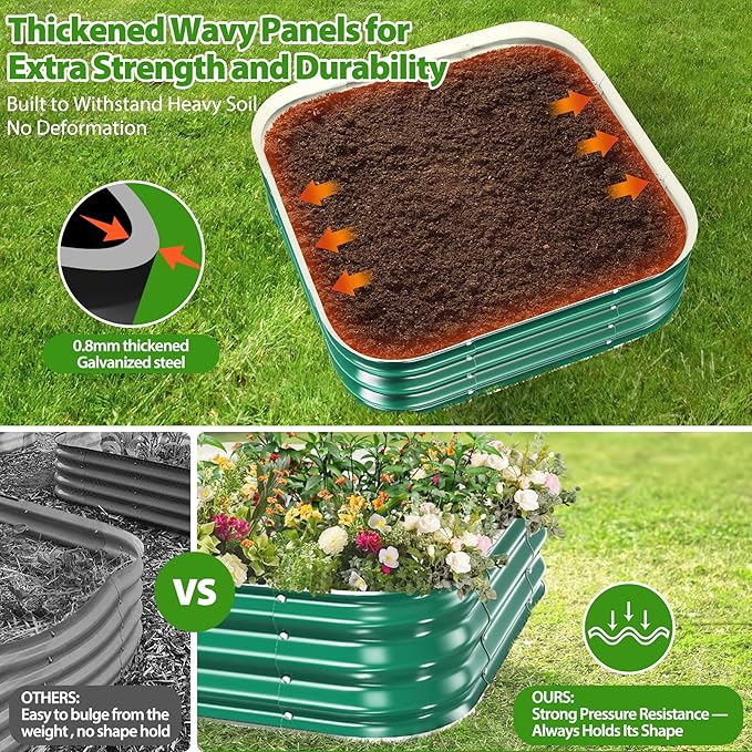 Galvanized Raised Garden Bed for Gardening, 4x4x1ft Large Square Metal Planter Boxes Outdoor for Vegetable,Flower,Herb,Modular Above Ground Growing Container,Green,Easy Assembly