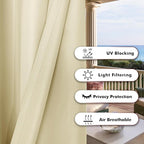 BONZER Extra Wide Waterproof Outdoor Curtains for Patio Heavy Privacy Light Filtering Grommet Outside Curtains for Porch, Pergola, Gazebo, 1 Panel, 150W x 84L inch, Cream