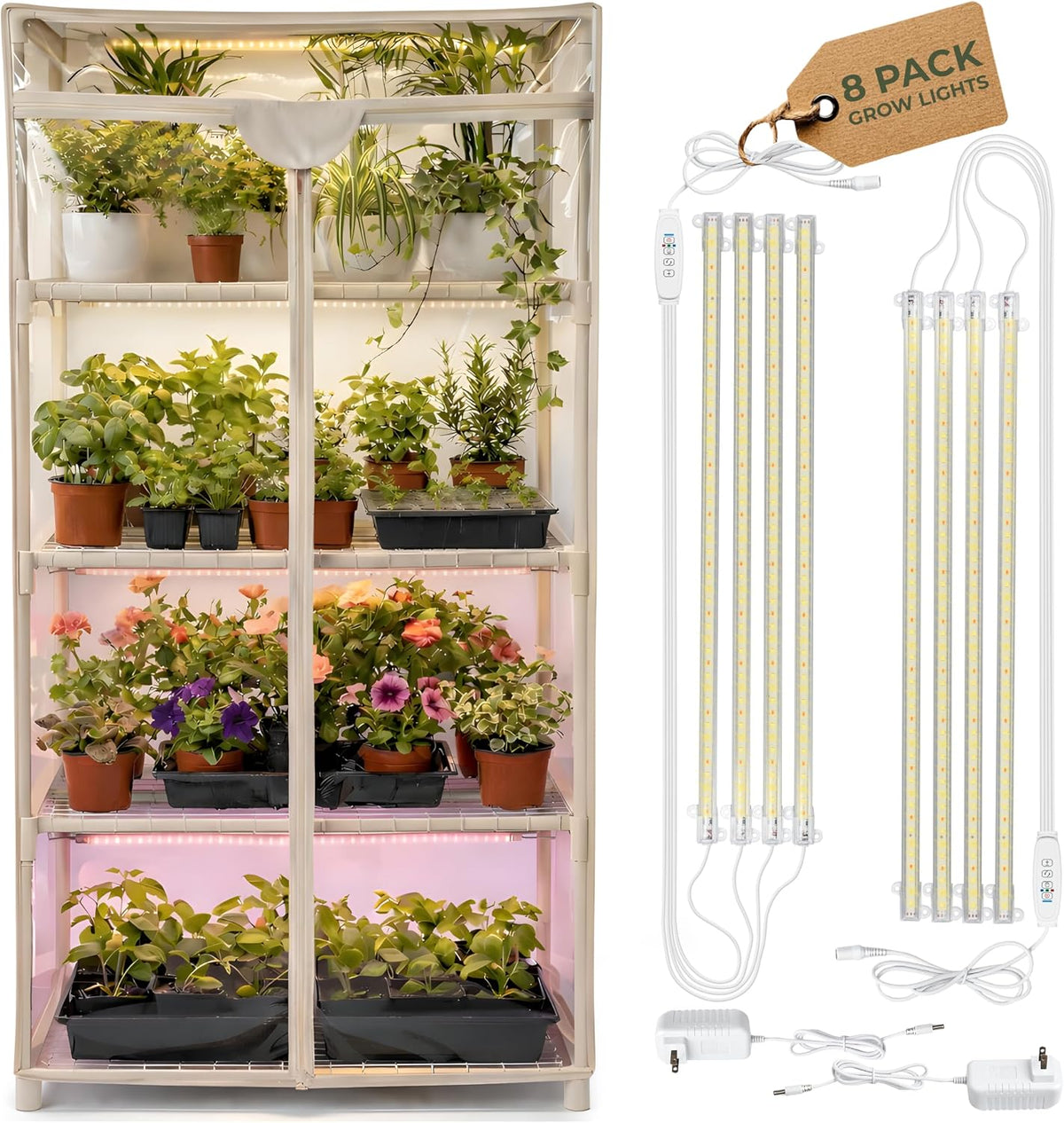 carpathen indoor greenhouse with grow light, 4 tiers, main product view