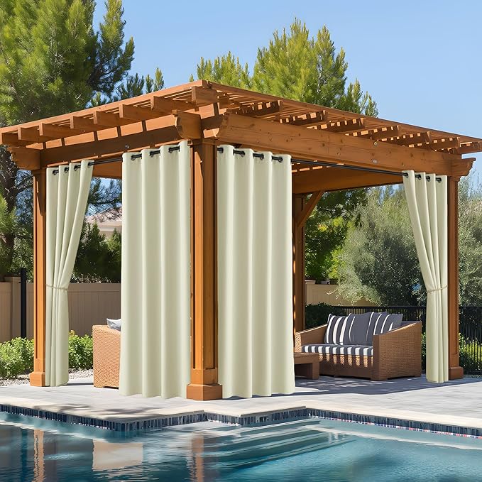 NICETOWN Fade Resistant Outdoor Curtains for Patio Waterproof 2 Panels, UV Protection Grade 4 Lightfastness Fade-Proof & Blackout Drapes for Deck, Porch, Gazebo, Light Beige, W52 x L96 Each Panel