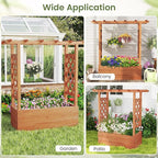 Giantex Raised Garden Bed with 2-Sided Trellis & Hanging Roof, Fir Wood Planter Box w/Drainage Holes, Freestanding Garden Planter for Flowers Herbs Climbing Vines (43"x15"x45")