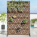 Casaphoria Metal Privacy Screen Outdoor, 72" H x 47" W Freestanding Decorative Privacy Screen for Patio Deck Balcony Garden with Stable Base, Brown Star