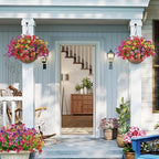 2 Set Artificial Faux Hanging Plants Flowers Basket for Outdoors Spring Summer Decoration, 2 Hanging Planters with 24pcs Fake Silk Flowers UV Resistant for Outside Porch Patio Garden Home 6 Multicolor