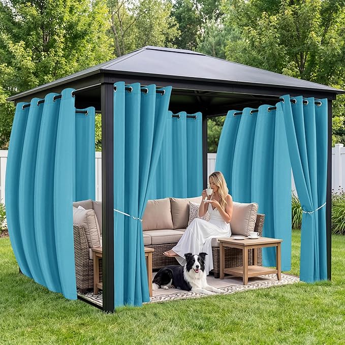 Outdoor Curtains for Patio Waterproof 6 Panels - Windproof, Privacy, Weatherproof Outside Drapes for Gazebo Pergola Porch, Grommet Top and Tab Bottom, 54x108 Inch, Teal