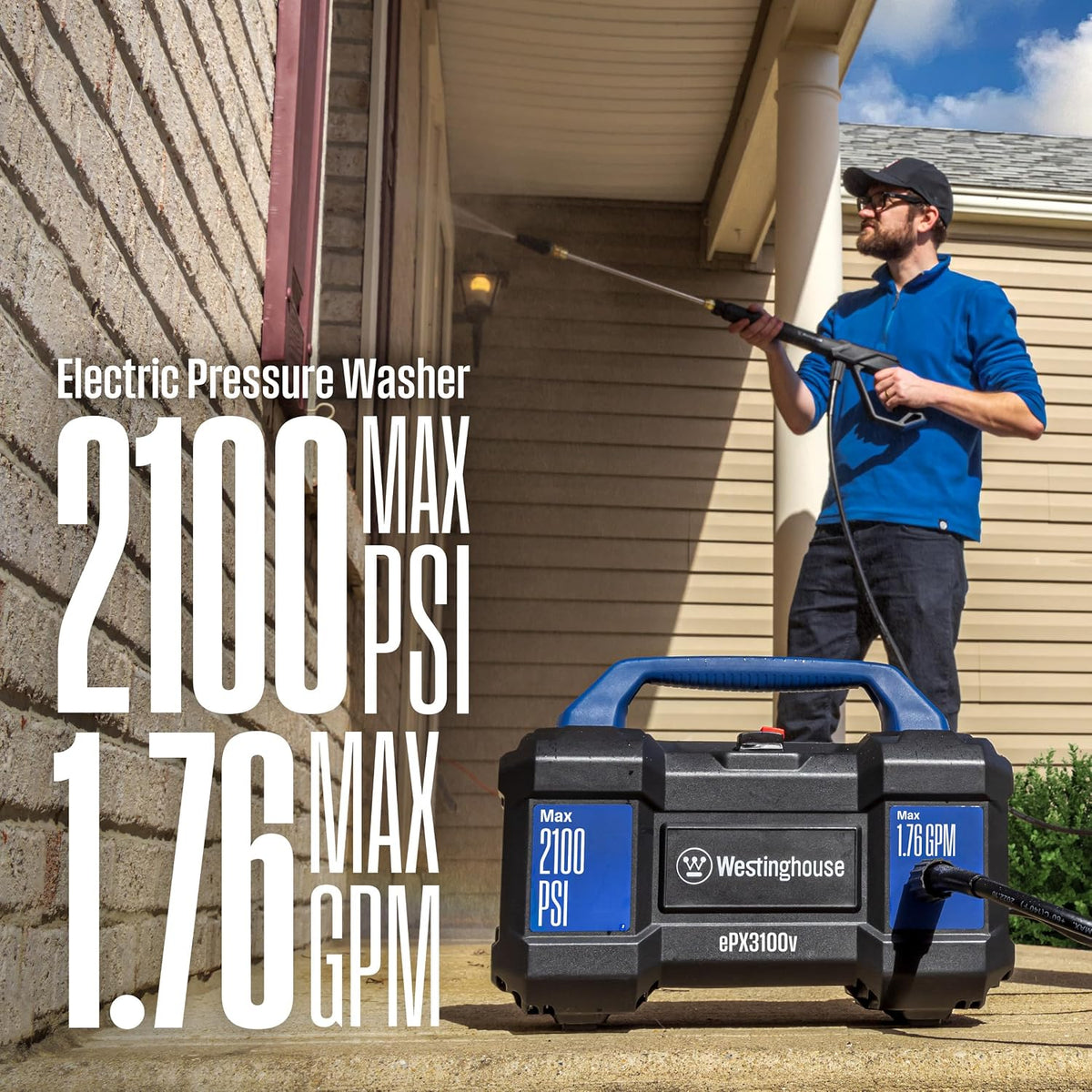 westinghouse epx3100v electric pressure washer, 2100 max psi showing dimensions