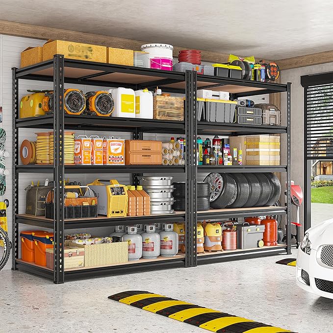 REIBII 2400LBS Storage Shelves 5 Tier Garage Shelving Heavy Duty, Adjustable Metal Shelving, Garage Shelves for Basement, Warehouse, Pantry, Closet, Kitchen 72" H x 35.55" W x 16" D, Black, 3 Pack
