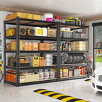 REIBII 2400LBS Storage Shelves 5 Tier Garage Shelving Heavy Duty, Adjustable Metal Shelving, Garage Shelves for Basement, Warehouse, Pantry, Closet, Kitchen 72" H x 35.55" W x 16" D, Black, 3 Pack