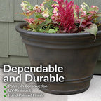 Sunnydaze 20-Inch Franklin Large Plant Pot - Polyresin Round Outdoor Planter with Drillable Drainage Hole - 3 Pack - Sable