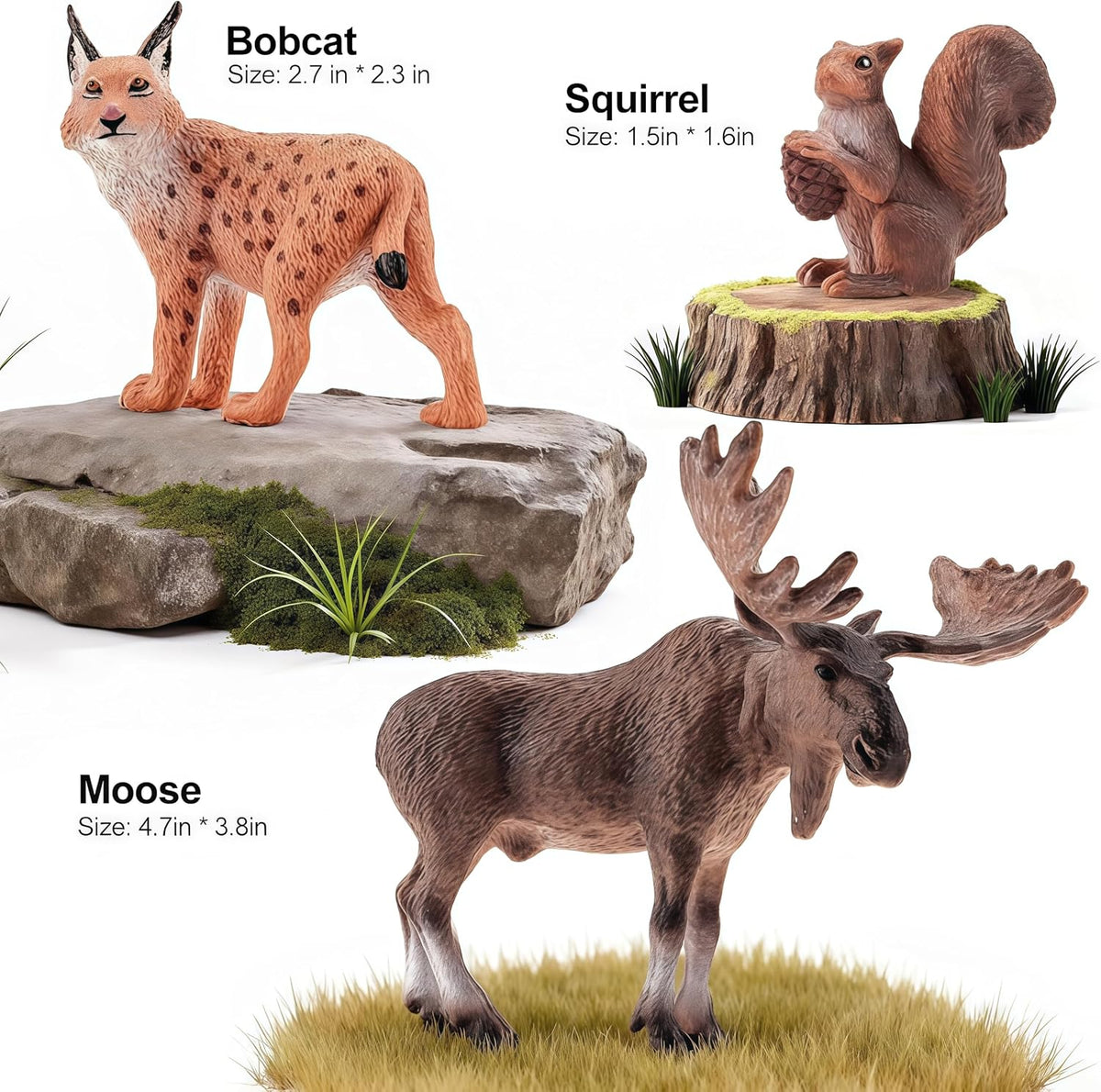 solid north american woodland forest animal figurines set shown in use