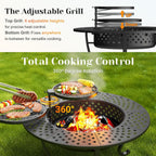 43" fire pit, firepit with adjustable 2 grills showing dimensions