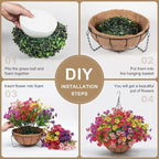 2 Set Artificial Faux Hanging Plants Flowers Basket for Outdoors Spring Summer Decoration, 2 Hanging Planters with 24pcs Fake Silk Flowers UV Resistant for Outside Porch Patio Garden Home 6 Multicolor