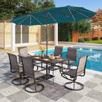 PHI VILLA 13ft Patio Umbrella with Solar-Powered 120 PCS LED Color-Changing Lights, Triple-Head Large Rectangle Umbrella Outdoor Patio for Table with Crank Lift,Cyan(No Base)