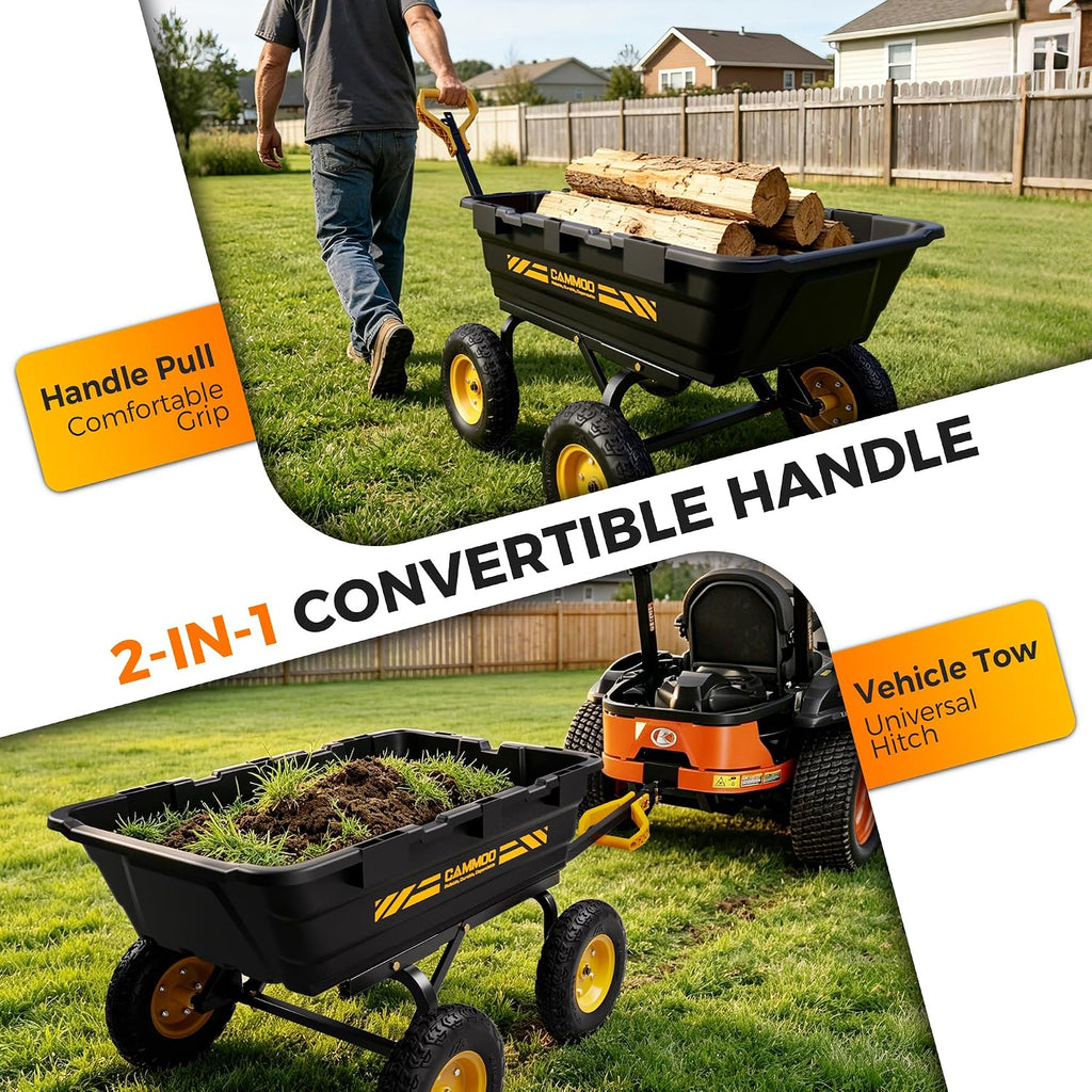 cammoo 13" no-flat tires 1400lb garden cart wheelbarrow showing dimensions