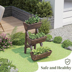 3-Tier Wooden Vertical Raised Garden Bed with Legs, Tiered Planter Box, Vertical Garden Planter,Wood Plant Stand Wood Flower Rack for Patio, Balcony, Freestanding. (Carbonized-Small)