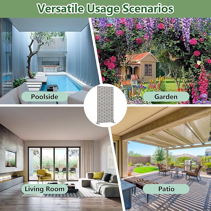 Casaphoria Metal Privacy Screen Outdoor, 72" H x 35" W Freestanding Decorative Privacy Screen for Patio Deck Balcony Garden with Stable Base, Grey-Square