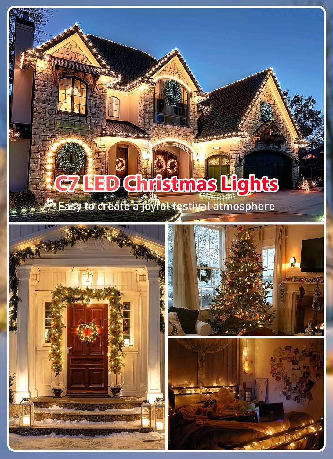 Brightown C7 LED Warm White Christmas Lights Outdoor, 17FT Christmas String Lights with 25 Plastic Bulbs, Traditional Hanging Holiday Lights for Christmas Tree Patio Fence Roofline Xmas