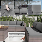 Kullavik 13 Pieces Outdoor Patio Furniture Set,PE Wicker Rattan Sectional Sofa Patio Conversation Sets with 43" 55000BTU Gas Propane Fire Pit Table,Swivel Rocking Chairs Set,Grey