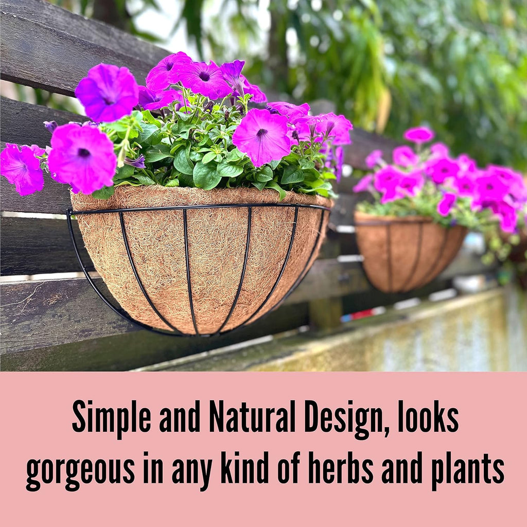 LaLaGreen Wall Hanging Planters (12 Inch, 2 Pack) Wall Mounted Flower Baskets with Coco Liner, Metal Iron Wire Plant Holder for Outdoor Window Box Herb Outside Fence Railing Deck Porch Balcony Garden
