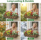 Y&M 24in Window Planter Box 4Pcs Iron Railing Planter with Coco Liner for Outdoor Balcony Rail, Fence, Porch, Patio