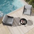East Oak 3-Piece Patio Furniture Set | Armchairs & Coffee Table | Outdoor Furniture with Cushions | Deep Seating Modern Conversation Set | Garden, Porch, Balcony & Backyard | Misty Grey