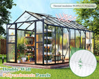 amerlife 7.5x16x7.5 ft walk-in polycarbonate greenhouse for outdoors showing dimensions