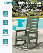SERWALL Outdoor Rocking Chair, Oversized Rocking Chair with Footrest for Adults, HDPE All Weather Resistant Rocking Chairs for Patio, 350lbs Weight Capacity, Avocado Green
