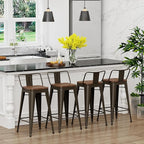 Yongchuang 26 inch Bar Stools Set of 4 Industrial Kitchen Counter Height Barstools with Wood Seat Metal Low Back Bar Chairs Gunmetal
