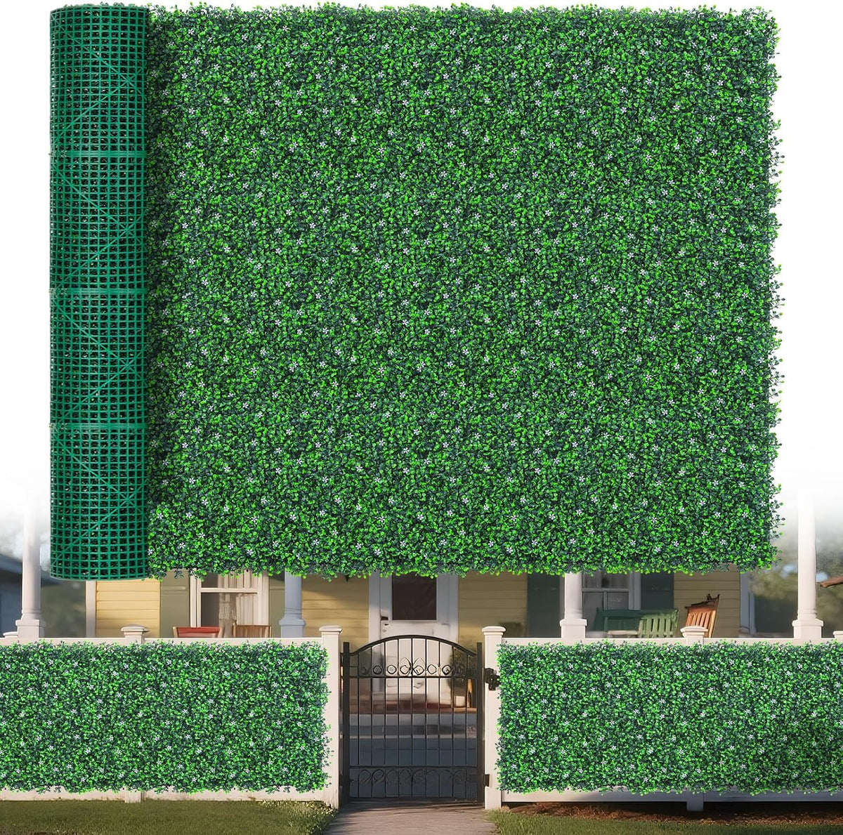 yangrass fake boxwood grass wall roll with white, main product view