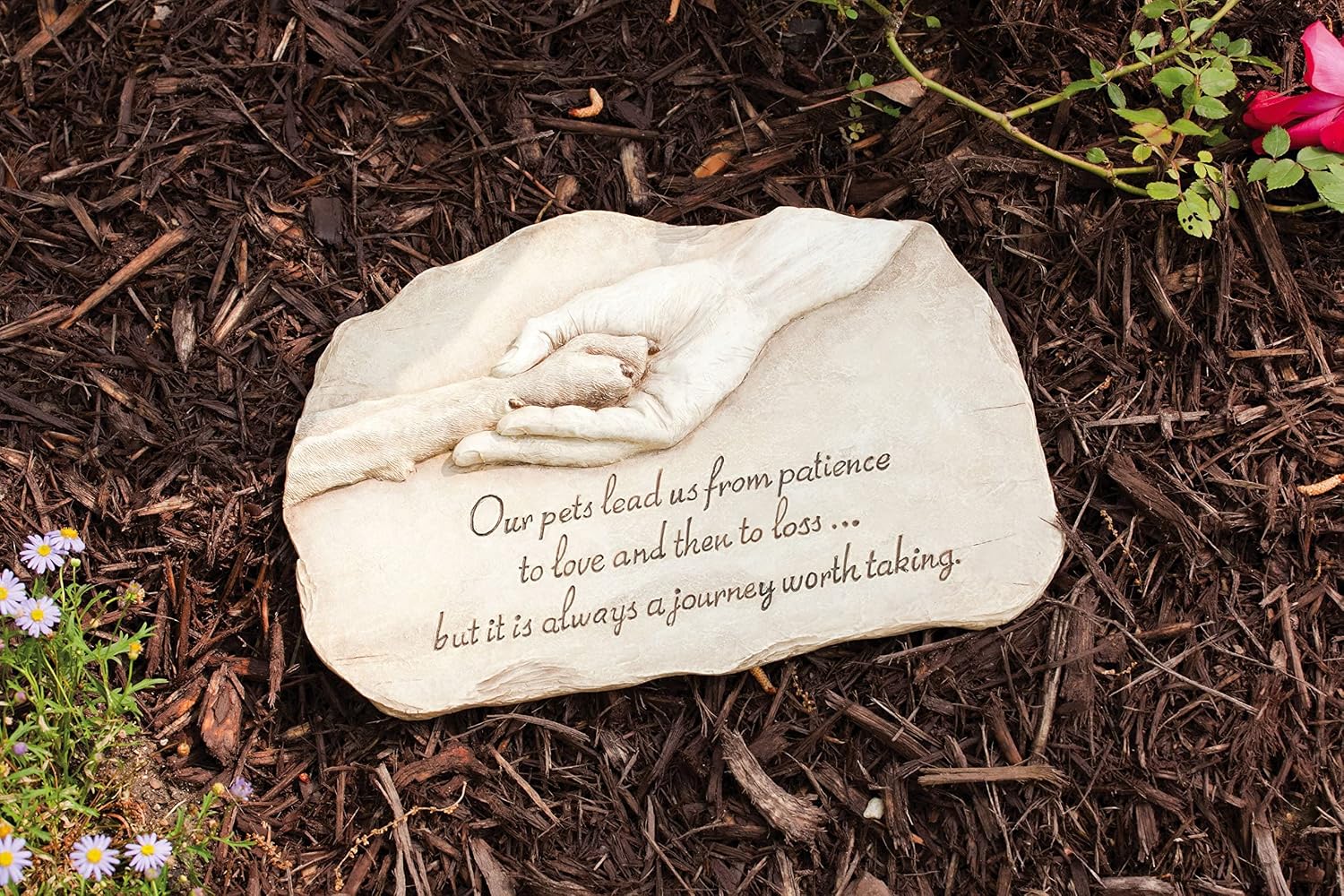 Evergreen Garden Dog Paw in Hand Devotion Painted Polystone Stepping Stone - 12”W x 0.5”D x 7.5”H…