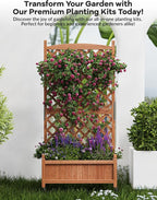 GarveeLife 2-Pack Tall Wood Planter Box with Trellis, 61.5" H Raised Garden Bed on Wheels, Vertical Stand Planter with Drainage Holes for Patio, Balcony & Outdoor Garden