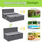 Greesum Outdoor Daybed Set Multifunctional Wicker Lounge Bed Furniture with Two Side Tables, Cushions, Storage Bench for Porch Lawn Patio Beach, OneSize, White