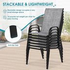 Outdoor Stackable Chairs Set of 6, Stacking Patio Chairs with Textilene Fabric, Outside Furniture for Garden Backyard Balconie Poolside Deck, Grey