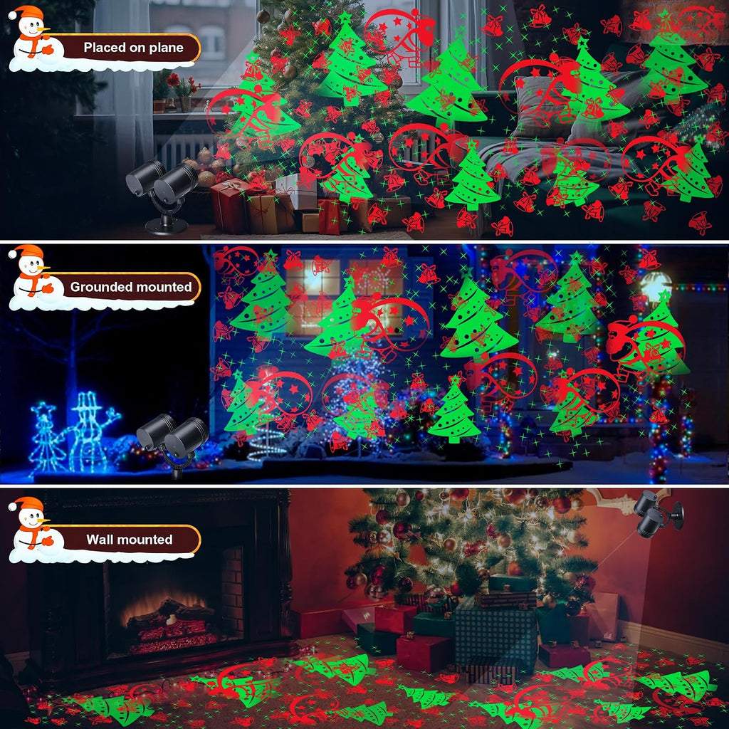 Christmas Lights Projector, Christmas Decorations Lighting Projector, with Timer Dynamic Led Xmas Tree Santa Claus Jingle Bells Lights, for New Year Party Garden Wall Outdoor Indoor Holiday Decor
