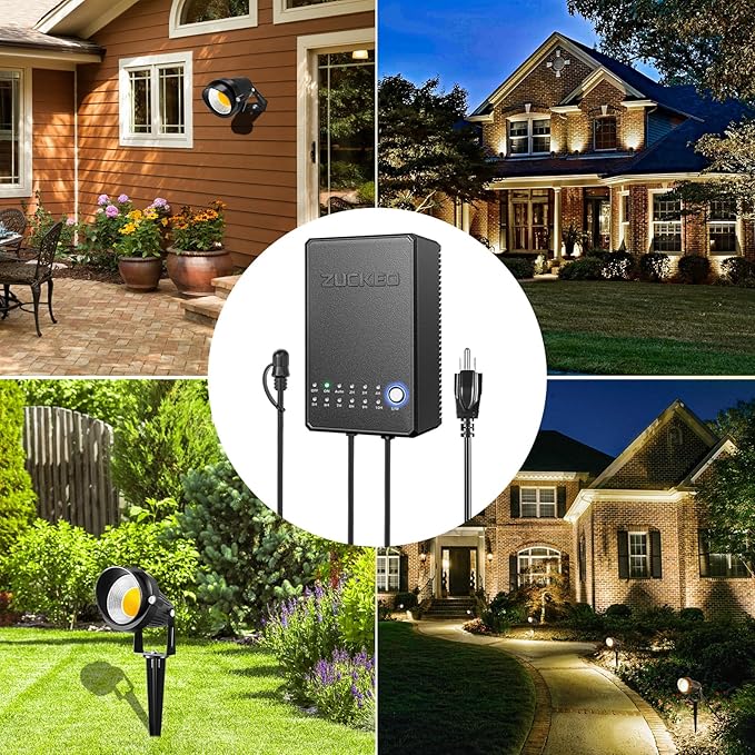 ZUCKEO All-in-One Low Voltage Landscape Lighting Kit, 5W LED Landscape Lights with Transformer, 120FT Wire and Connectors, Waterproof Outdoor Spotlight for Yard Garden House, 3000K 12V-24V, 12Pack