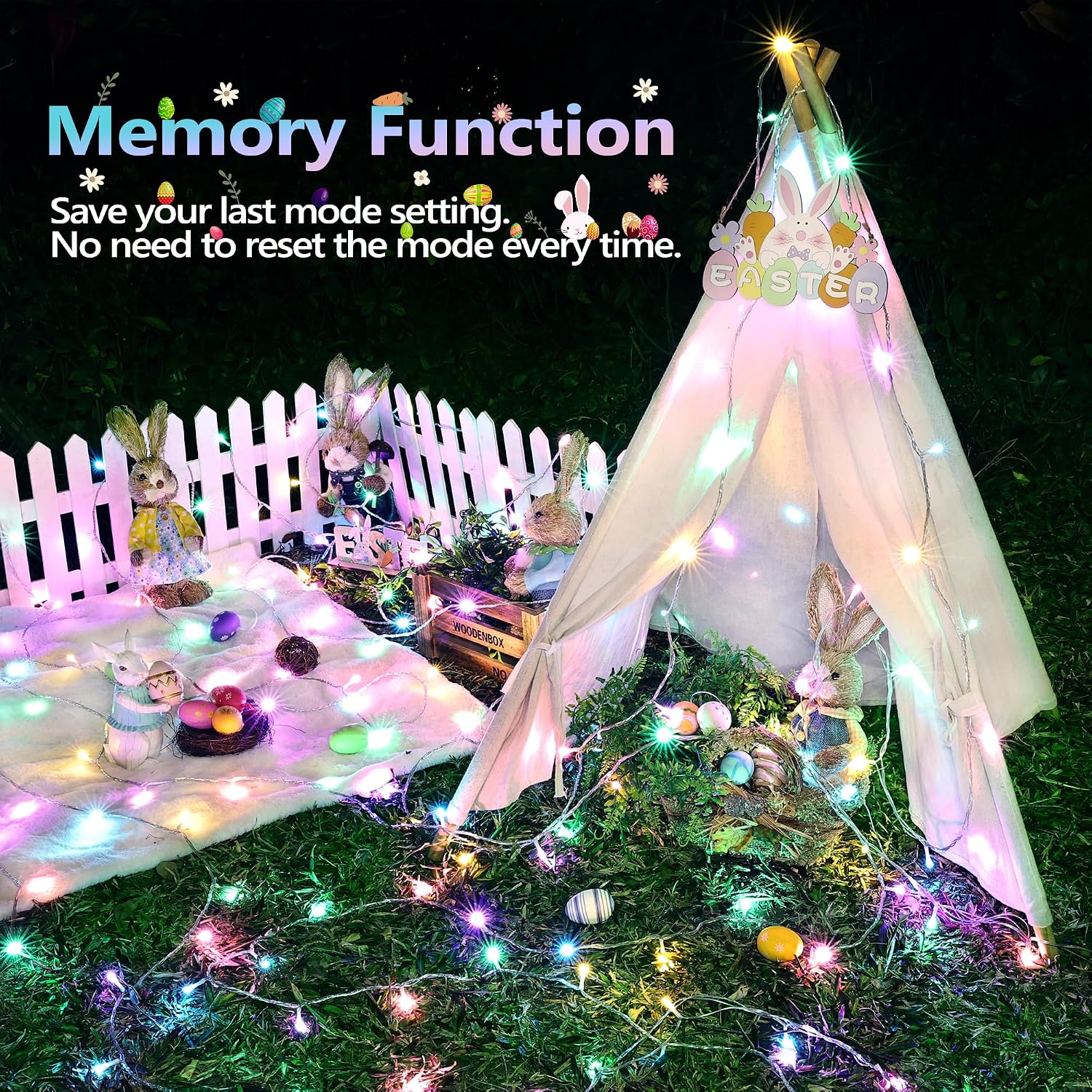 Joomer Easter String Lights 33FT 100LED String Lights | with 8 Modes Timer Connectable Waterproof Plug in Indoor Outdoor, Pastel Fairy light for Easter Decorations