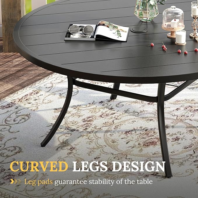 VICLLAX 50" Outdoor Round Patio Table with Umbrella Hole, All Weather Metal Round Outdoor Dining Table for Lawn Garden, 6-8 Person Table, Black