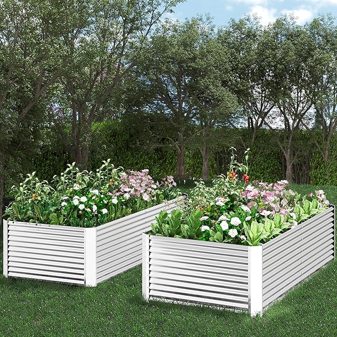 FRIZIONE 2pcs Tall 8x4ft Galvanized Raised Garden Bed Outdoor,Above Ground Garden Bed for Vegetable,Metal Raised Beds for Flower,Steel Raised Beds for Gardening