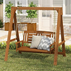 Furinno TIOMAN Porch Swing, Outdoor Hanging Wooden Swing with Stand in Teak Oil, Light Wood