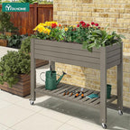 YITAHOME 43.3x17.7x34 in Elevated Garden Bed 2pcs, Outdoor Plastic Planter Box with Wheels, Legs, Drain Plug, and Storage Shelf for Plants, Vegetables, Flowers, Herbs, Light Brown