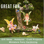 Fairies for Fairy Garden - 4 Piece Set with Tree Swing | Hand-painted resin; includes a puppy; indoor and outdoor use; miniature village ornaments and decor
