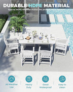 Ciokea HDPE Outdoor Dining Set, 7-Piece Patio Table and Chairs Set with Umbrella Hole, All-Weather Patio Dining Sets for 6, Durable Patio Furniture for Backyard, Garden, Lawn & Poolside, White
