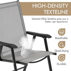 Yaheetech Patio Dining Chairs Set of 2 with Armrests, Outdoor Folding Chairs with Metal Frame and Backrest for Lawn, Garden, Yard and Poolside, Gray