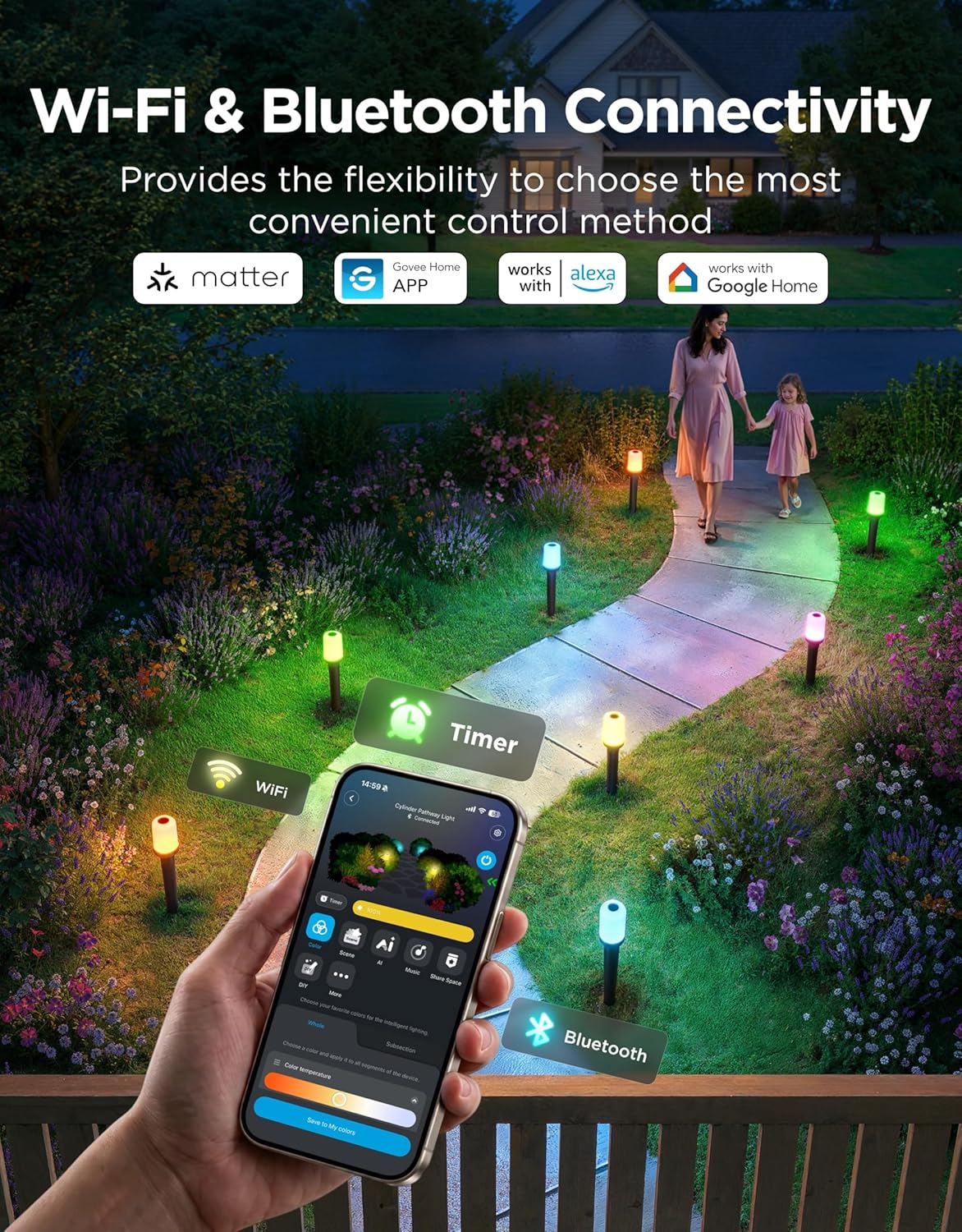 Govee Outdoor Cylinder Pathway Lights, 8 Pack, 425 Lumens, IP67 Waterproof | 60+ Preset Scene Modes, Outdoor Decor for Path, Patio, Garden, Lawn, Compatible with Alexa, Google Assistant, Matter