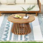 Merax Outdoor Acacia Wood Conversation Set - Patio 3-Seat Loveseat Sofa w/Coushion and Round Coffee Table for Backyard, Lawn, Balcony, Teak+Dark Gray